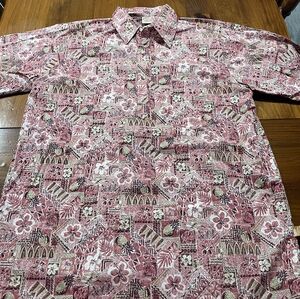 GO BAREFOOT‎ Vintage Mens Floral 1/4 Button Pullover Hawaiian Short Sleeve Shirt